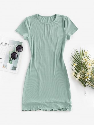 Ribbed Ruffle Hem Bodycon Dress