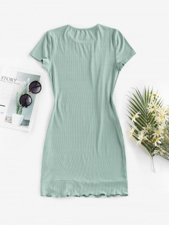 Ribbed Ruffle Hem Bodycon Dress