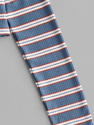 Ribbed Stripes Half Buttoned Cropped Tee