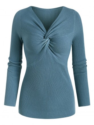 Ribbed Twisted V Neck Knitwear