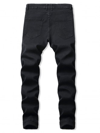 Ripped Floral Bird Embroidery Destroy Wash Long Jeans