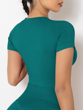 Ruched Seamless Knit Solid Color Short Sleeve Sport Top