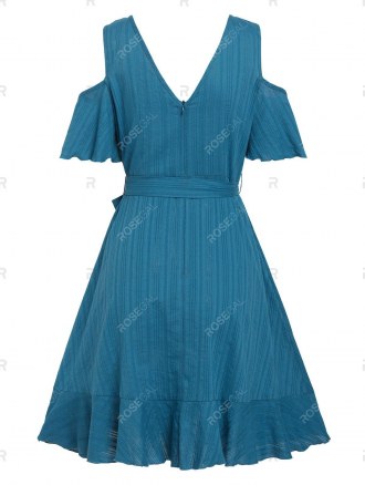 Ruffled Cold Shoulder Flounced Dress