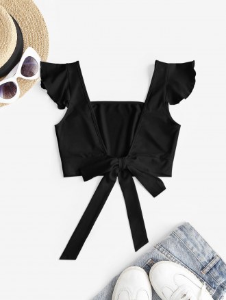 Ruffles Open Back Tie Crop Top
