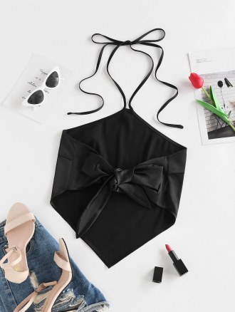 Satin Halter Tie Back Bandana Top