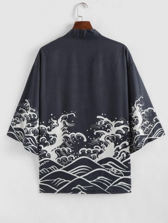 Sea Wave Print Kimono Cardigan