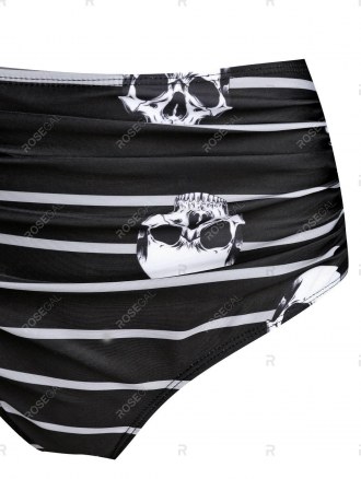 Skull Striped Print Knot Front Padded Tankini Set