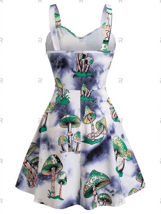 Sleeveless Mushroom Tie Dye Print Lace-up Dress
