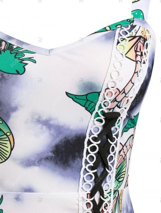 Sleeveless Mushroom Tie Dye Print Lace-up Dress
