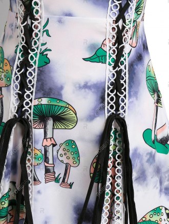 Sleeveless Mushroom Tie Dye Print Lace-up Dress
