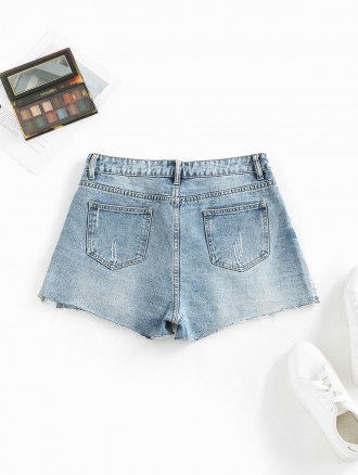 Slit Raw Hem Denim Shorts