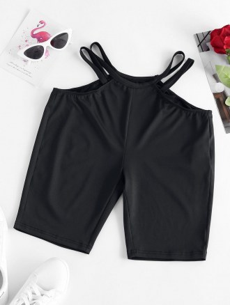 Solid Ladder Cutout Side Biker Shorts