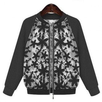 Stylish Stand-up Collar Long Sleeve See-through Spliced Women's Jacket