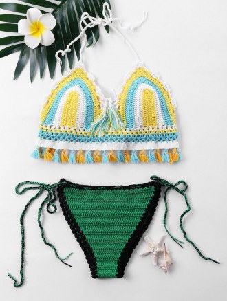 Tassel Knit Halter Bikini Set