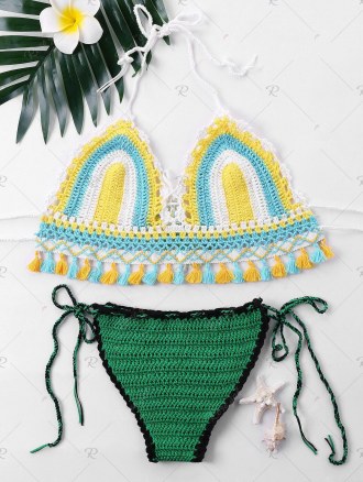 Tassel Knit Halter Bikini Set