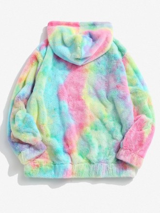 Tie Dye Pattern Butterfly Embroidered Fluffy Hoodie