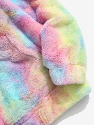Tie Dye Pattern Butterfly Embroidered Fluffy Hoodie