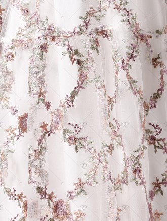 Tiny Floral Embroidery Plunging Neckline Mesh Dress