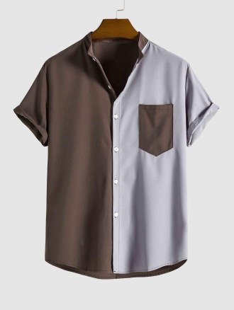 Topstitching Colorblock Pocket Button Shirt