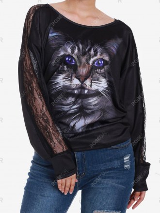 Vampire Cat Dolman Sleeves Ruched Halloween Tee